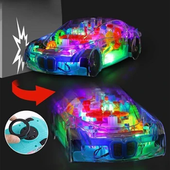 HGCYRC Мига на Кола Играчка С Led Осветление Светещо Музика Прозрачна Скоростна Модел Кола Завъртане на 360 Цветни Кола Играчки за деца