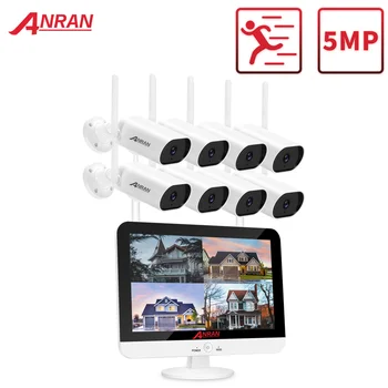ANRAN 5-Мегапикселова Камера Система за Сигурност Комплект Камера за Видеонаблюдение 13-инчов Безжичен Монитор NVR Система за Външен WiFi Аудио Комплект с Камери за Видеонаблюдение