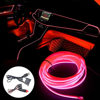 5 М Осветление на Купето на Автомобила Неонова Светлина Венец Тел EL Въжето Тръба Околна Led Лента Украса гъвкава Тръба 8 Цвята Авто Led