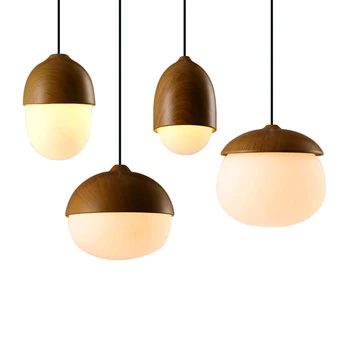 Модерен скандинавски стил ядки окачен лампа E27, лампа креативна имитация на дърво подвесное осветление проучване хол ресторант кафе