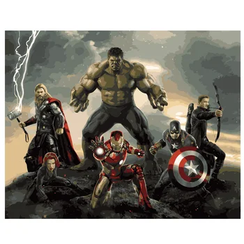 Marvel Отмъстителите Картина по номера на Супергерой Сам маслени Картини и Ръчно Рисувани Железния Човек, Хълк, Капитан Америка Картина на номера