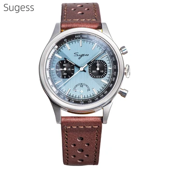 Мъжки часовник Sugess Pilot с механизъм 1963 г., Ръчен Часовник с Хронограф, Сапфировые Водоустойчив Ръчни часовници с Запас от Ход, Светещи