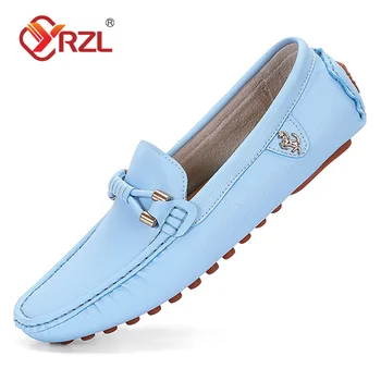 YRZL/лоферы; мъжки Кожени обувки, ръчно изработени; черни ежедневни мокасини за управление на равна подметка; сини мокасини без стягане; мъжки обувки; - Големи Размери 46 47 48