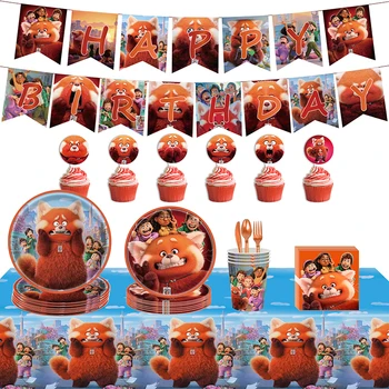 Disney Pixar Превръщането На Червената Панда На Тема Рожден Ден Украса Еднократна Хартиена Чаша Чиния За Торта Топперы Кърпички Вечерни Аксесоари Балони