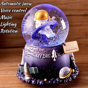 Светещи Астронавтите Кристална Топка Музикална Ковчег Автоматично Снежна Стъклена Топка Led Лампа, Подарък За Рожден Ден За Децата Декорация На Стаи За Момичета