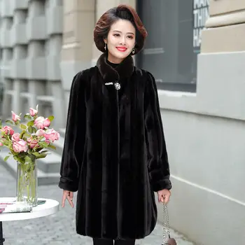 Зимно дамско палто от изкуствена кожа 2022, Черна, Бяла, Луксозна Дебела Горна дреха със Средна дължина, С висока яка, Модни дамски дрехи WF231