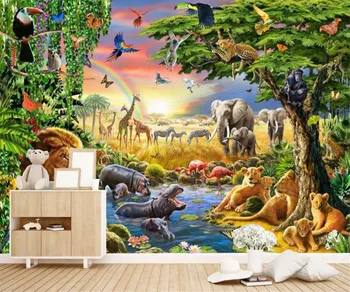 Потребителски детска стая фон на стените, 3d тапети сладък карикатура животни лъв, зебра фотообои 3d тапети papel de parede