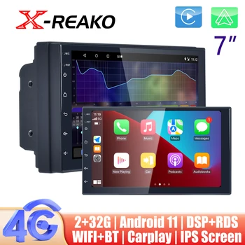 X-REAKO 7-инчов Автомобилен плейър 2 + 32G Android 11 Радиото в автомобила IPS Капацитивен Екран с Висока Разделителна способност с GPS навигация Bluetooth DSP RDS