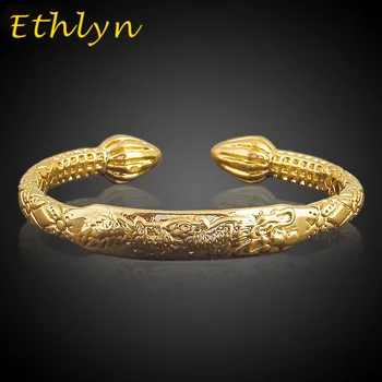 Ethlyn Африкански Истински мъжки бижута, аксесоари Златен Цвят дракон Откриване на релеф, златни гривни, гривни за баща/мъжки подарък B41B