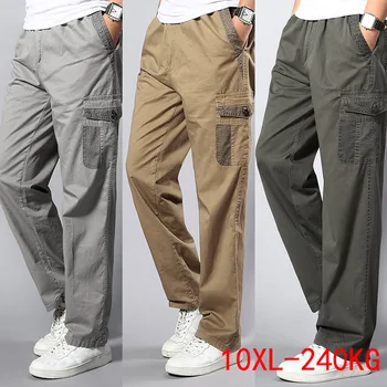 Мъжки Панталони-карго голям размер, по-големи 7XL 8XL 9XL 10XL, стрейчевые панталони, Есенни прави панталони в стил милитари стил сафари с джоб каки 50