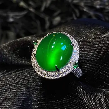 Дизайн вдъхновен от сребро с инкрустирани кристали натурален зелен chalcedony овално регулируем пръстен изискан подарък за годишнина от дамски бижута