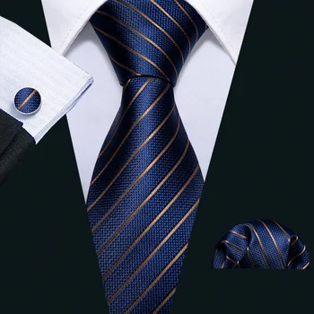 Мъжка вратовръзка Златен тъмно синьо Райе 100% Коприна Вратовръзка Бари.Ван 3,4 