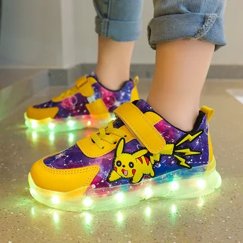 2022 нов Покемон Пикачу детски спортни обувки светоизлучающая обувки на окото обувки за момчета и момичета, дишаща детски обувки с анимационни герои