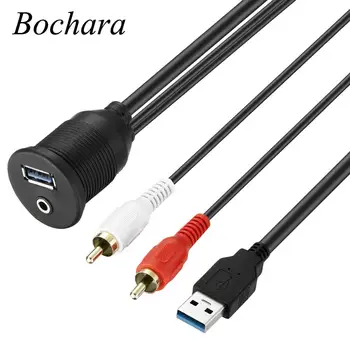 Bochara USB Панел за Скрит монтаж USB 2.0 USB 3.0 Удължител за мъже и Жени + 3,5 мм Кабел за Табло 2RCA За Автомобил, Мотоциклет