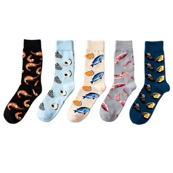 Нови Мъжки Забавни Щастливи Памучни Чорапи За Екипажа, Мъжки Есенно-Зимни Дебели Средни Чорапи-Тръба За Мъже, Серията Морски Дарове