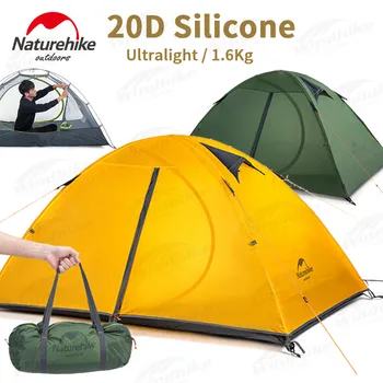 Naturehike 20D Ultralight Силикон 2 Души Палатка 1,6 кг Открит Туризъм Найлонова Палатка Преносим С Мат Ветрозащитный PU4000mm