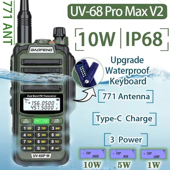 2023 Baofeng UV-68 Pro MAX V2 10 W 711 Антена с Висока мощност True IP68 Водоустойчив Преносима радиостанция Type-C Зарядно Устройство Едно радио