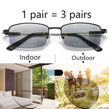 Фотохромичните Прогресивни Очила за четене За Мъже и Жени 2021 Многофокусные Анти-сини очила за далекогледство с ефект на паметта Titanium1.5