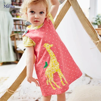 Little maven/ Летни Рокли за момичета с розов Жирафа, Скъпа Детски Дрехи, Мек и Удобен Памучен Облекло за Деца на 2-7 години