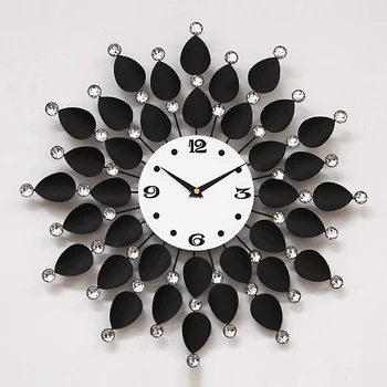 Високо качество на нови модни съвременни ултра-тихи много големи метални стенни часовници с черно цвете relogio de parede EMS безплатна доставка