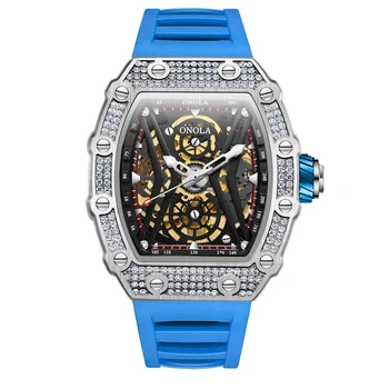 Нови Модни часовници с диаманти, мъжки Кухи Напълно автоматични Механични часовници ONOLA, Луксозни Водоустойчив Часовник с Лента за Мъже, Relogio Masculino