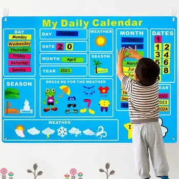 Моят Първи Дневен Календар Времето Сезон Графика за Деца за Ранно Обучение Стенен Игра Комплект За Детски Предучилищни клас