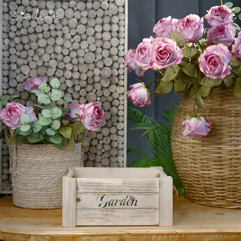 SunMade Ретро Романтични Рози От Изкуствени Цветя За Декорация На Хола Саксии За Цветя, Декоративни Сватба