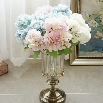 5 Скилидки Хортензия Букет От Изкуствени Цветя Бели Малки Копринени Изкуствени Цветя, Изкуствени Цветя, Сини Сватбени Декорации За Дома Партита