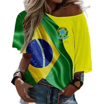 Тениска с абстрактно Принтом Хартата на Бразилия, Лятна дамски Ежедневни тениска с Кръгло деколте и Къс Ръкав, Пуловери, Тениски И Блузи, Модни и ежедневни Градинска облекло